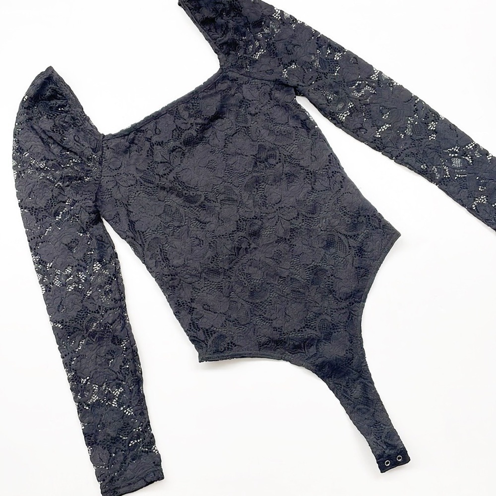 Streetwear Society black lace square neck long sleeve bodysuit